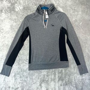 PINK Victoria’s Secret Sweatshirt XS Gray Black 1/4 Zip Pullover Activewear